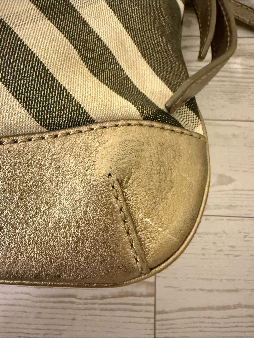 Burberry Plaid Canvas Crossbody Bag in Beige and Metallic Gold